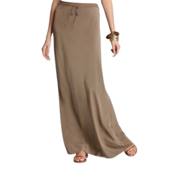 Vince Taupe Silk Maxi Skirt with Drawstring Waist - Picture 4 of 7